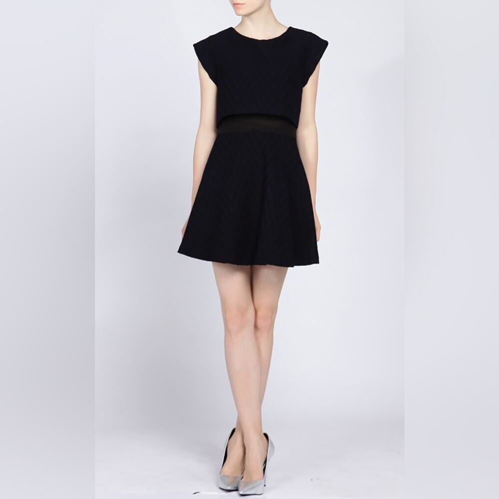 Maje Navy Ravenna Chevron Illusion Mini Dress Size 2 (Medium) Sheer Middle Panel